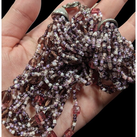 Whimsical Purple And White Glass Beaded Layered Necklace - Picture 3 of 6